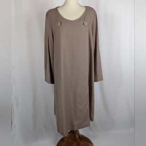 Steven Stolman Saks Fifth Avenue 100% Wool Wrap Dress Taupe Tan Modest Vtg Sz 18